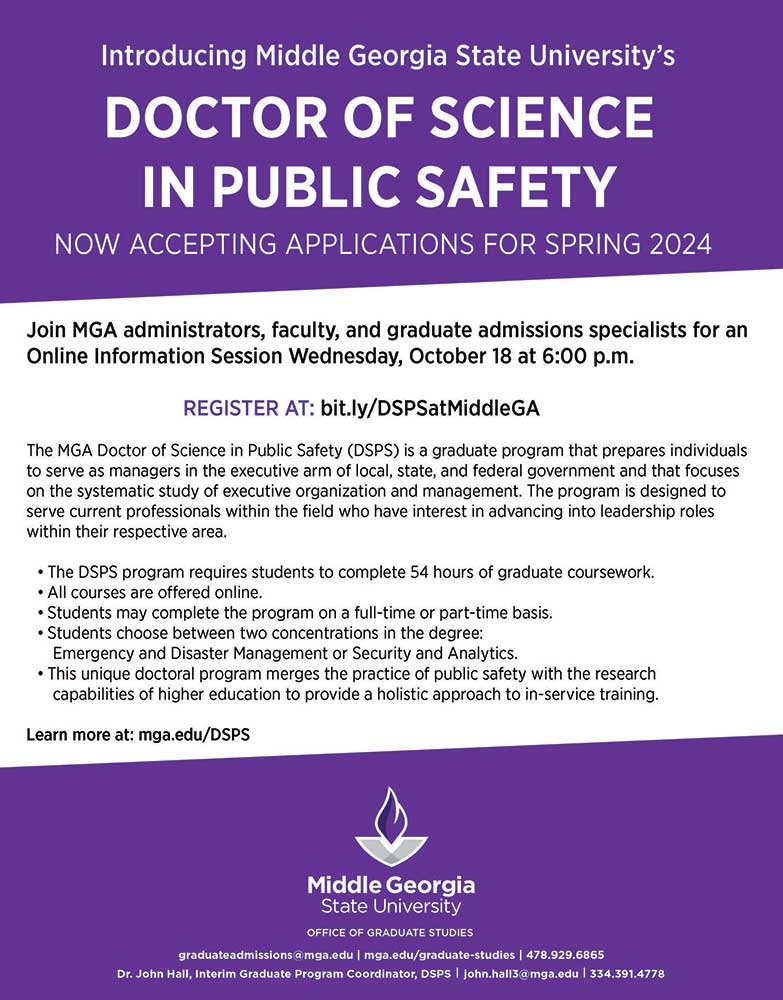 Doctor of Science in Public Safety Online Info Session flyer.